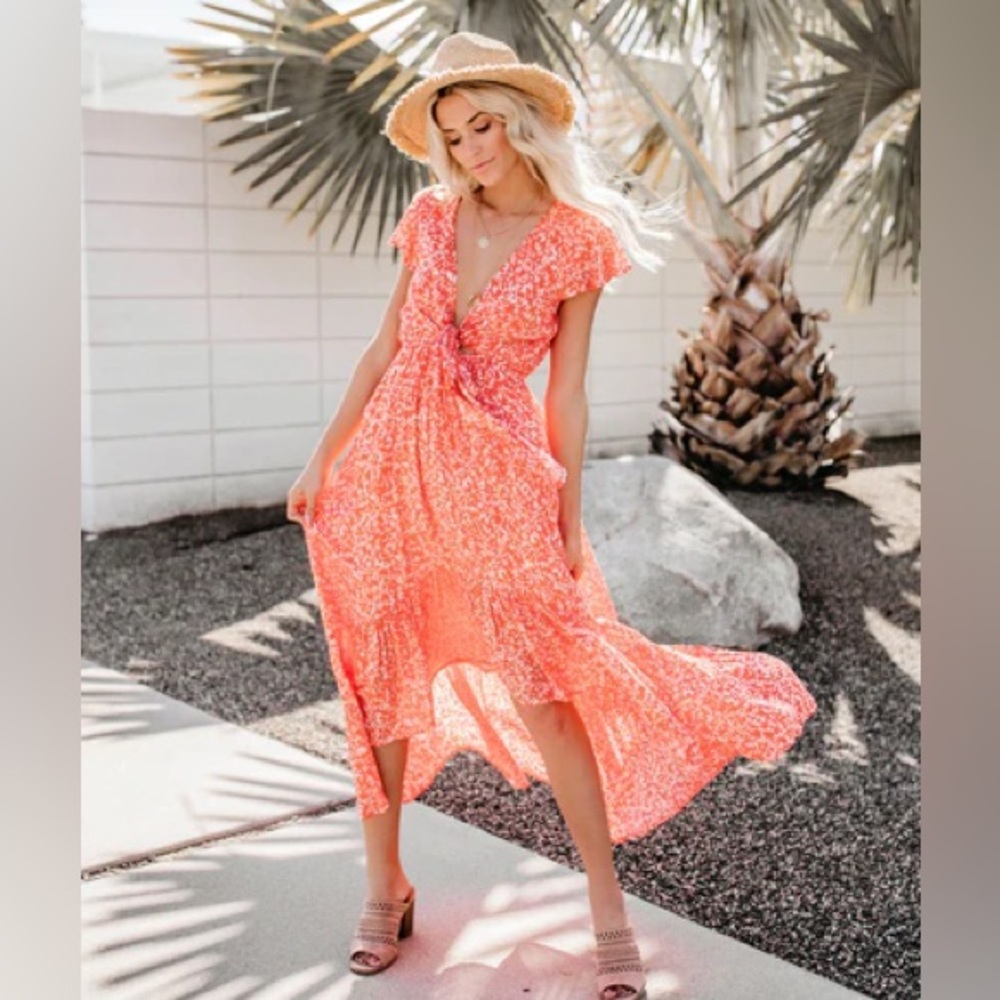 NEVER WORN Kissed By The Sun High Low Pocketed Tie Maxi Dress